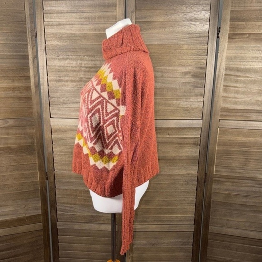 SO Sweater Womens Medium Turtleneck Rust Orange Geometric Fair Isle Knit - Picture 4 of 10